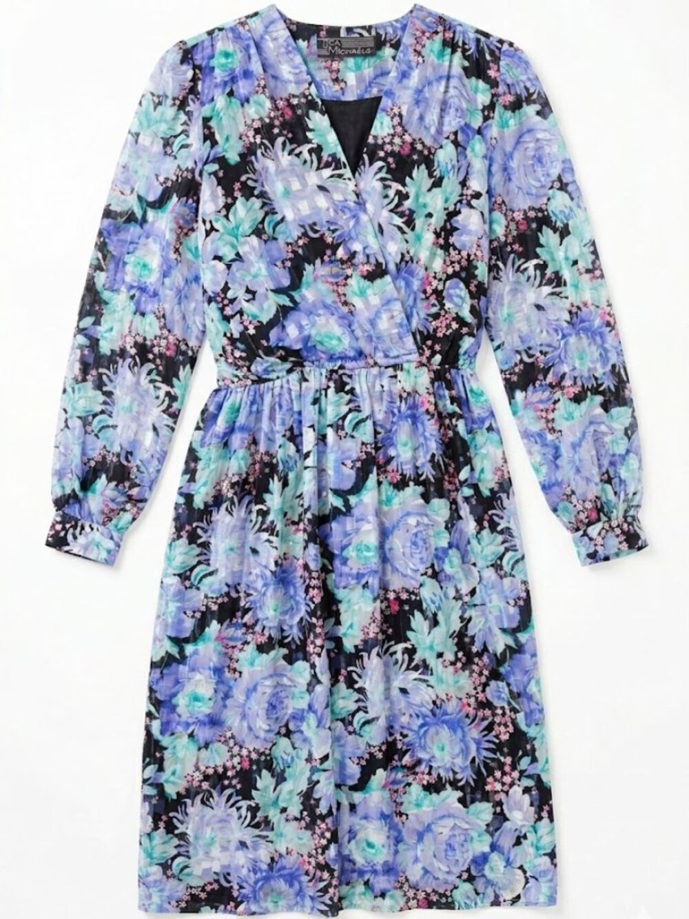 VTG Lisa Michaels Cottagecore Wrap Dress Floral Grunge Coquette Tuxedo SZ 10